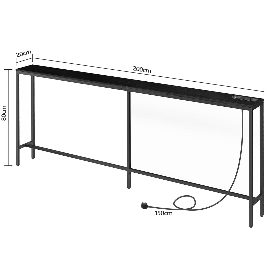 MAHANCRIS 200cm Narrow Console Table with Power Outlet | Industrial Brown