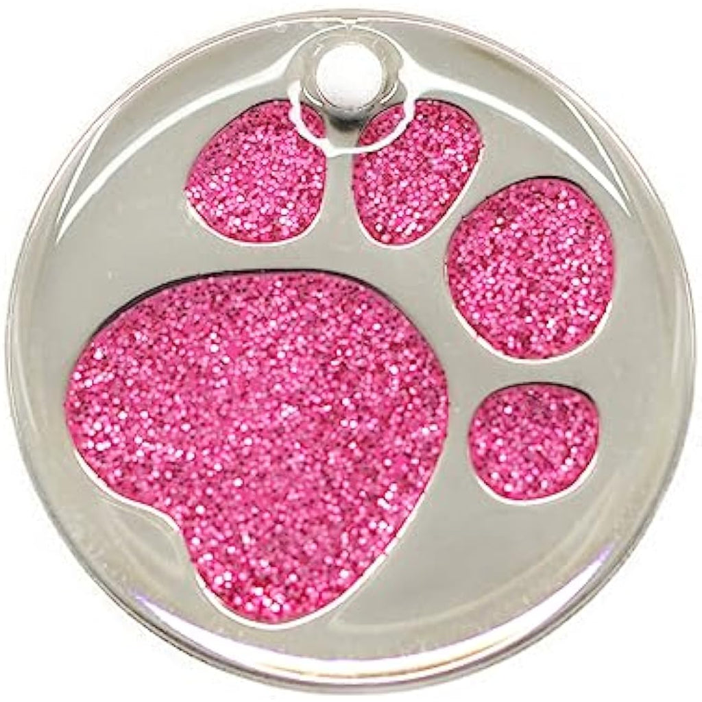 Personalized Engraved Glitter Paw Print Pet ID Tag - Light Pink