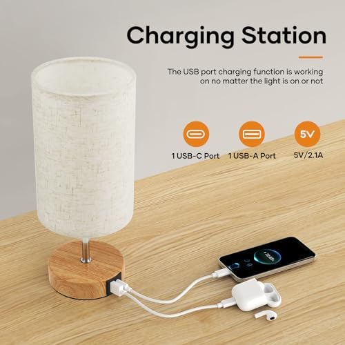 Suright Touch Bedside Lamps Set of 2 | 3-Way Dimmable with USB A+C
