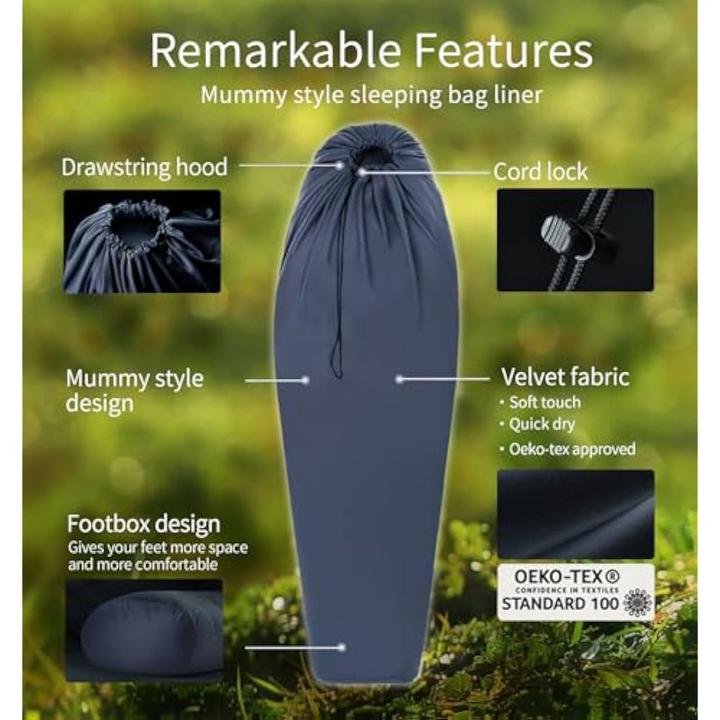 Litume Velvet Sleeping Bag Liner | Mummy Style Anti-Static Thermal Sack