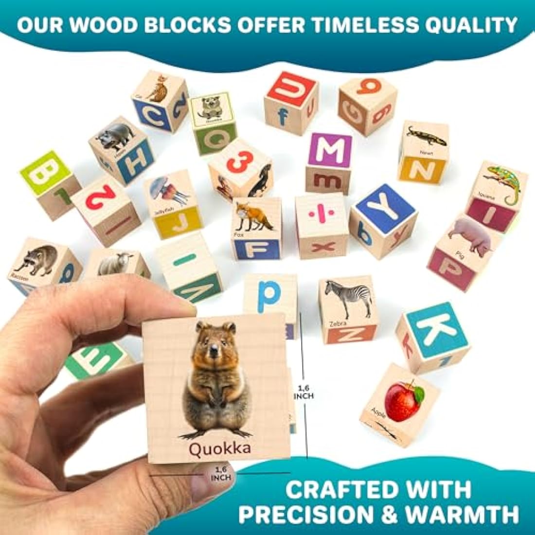 QUOKKA Wooden ABC Blocks – Montessori Alphabet & Number Learning Toys
