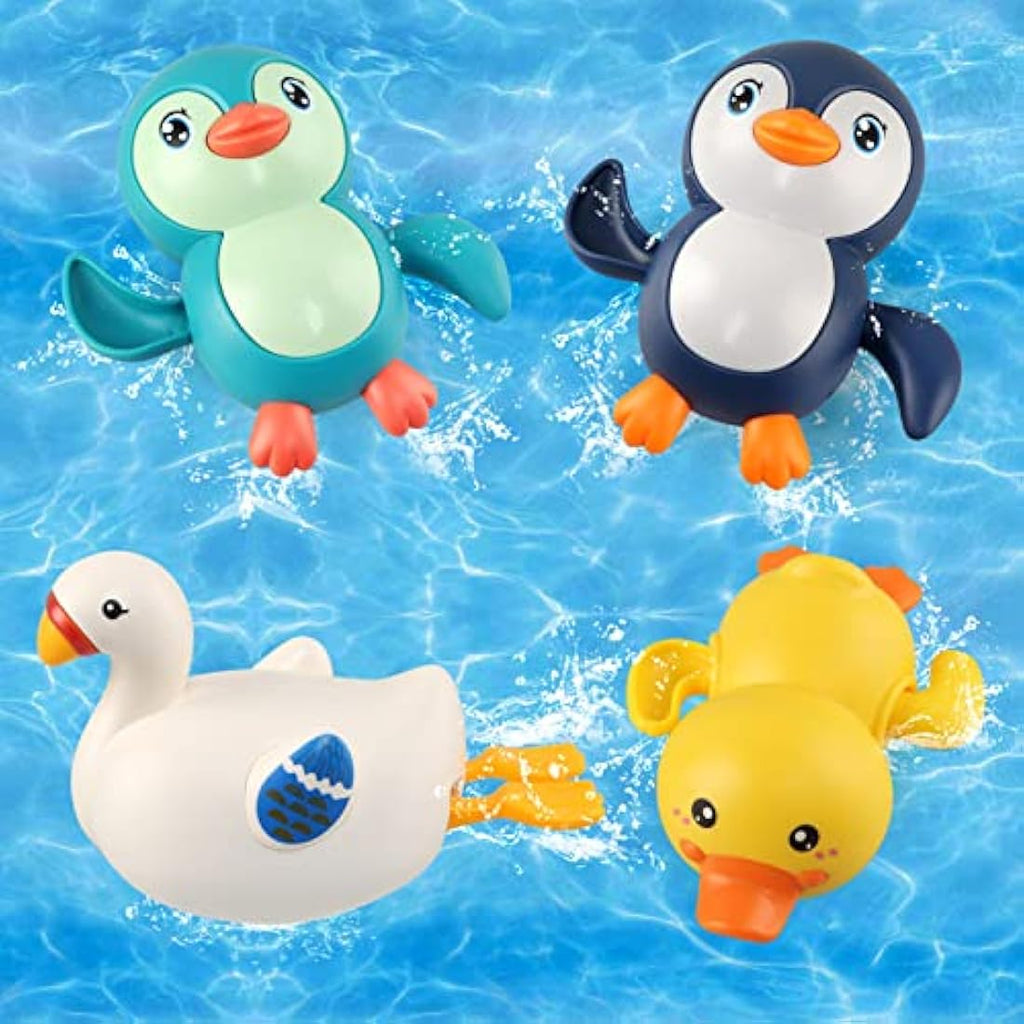 Baby Bath Toys – 4 Pack Wind Up Swimming Duck and Penguin
