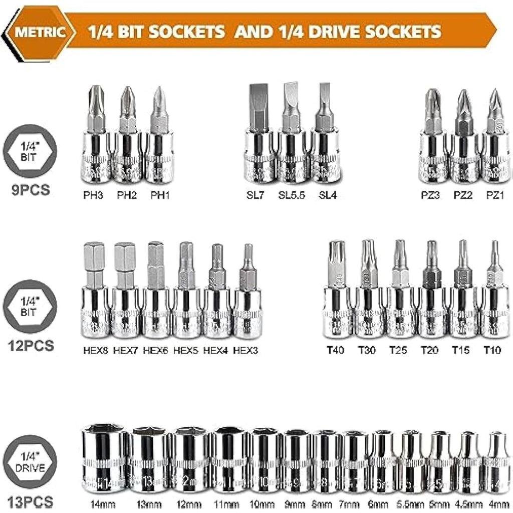 46-Piece 1/4" Drive Socket Set – Chrome Vanadium Tool Kit