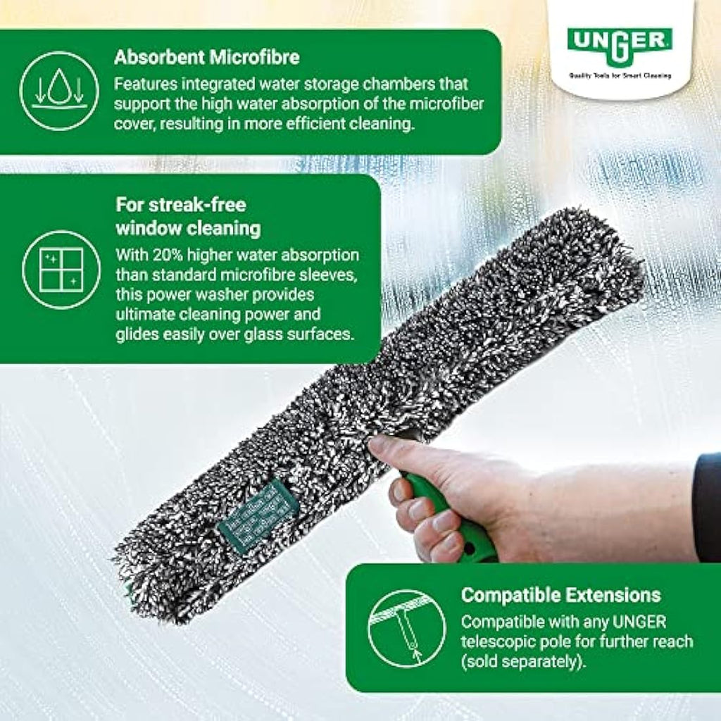 Unger ErgoTec Power Washer – 45cm Microfibre Window Cleaning Tool