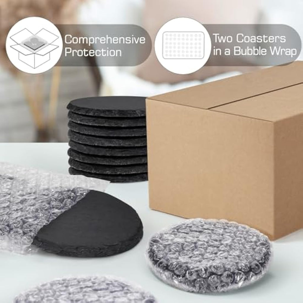 48-Piece Round Slate Coasters for Laser Engraving - 4 Inch Black