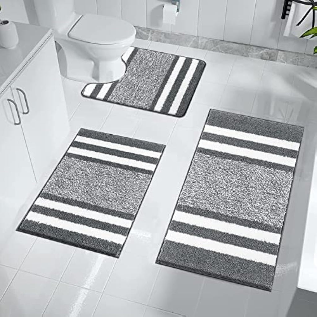 Pauwer 3-Piece Microfiber Bath Mat Set | Non-Slip Absorbent Bathroom Rugs