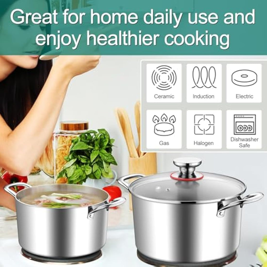 HaWare 7.7L Tri-Ply Stainless Steel Stockpot with Glass Lid