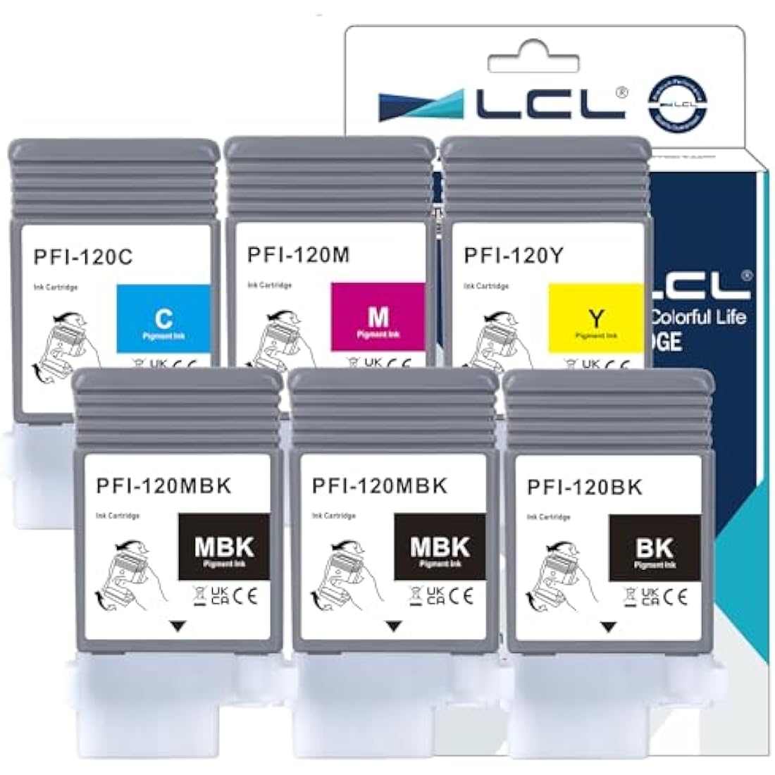 LCL PFI-120 Ink Cartridge Replacement for Canon ImagePROGRAF TM-200 (6-Pack)