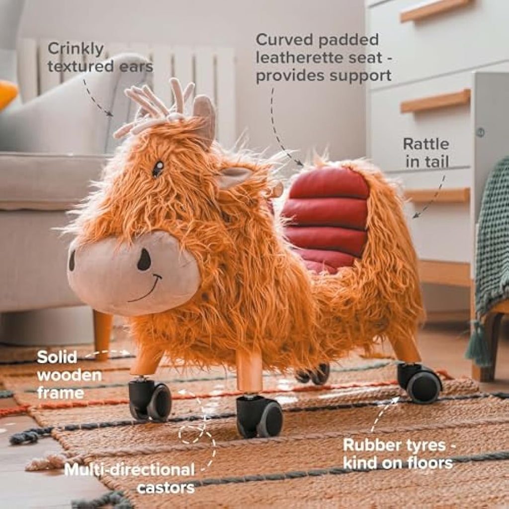 Little Bird Told Me Hubert Highland Cow Ride On Toy - Toddler Wooden Toy