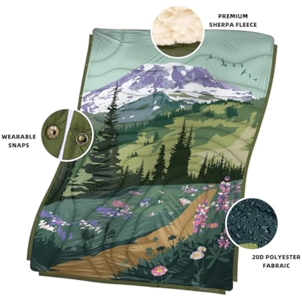 KawaGebo Kamp Sherpa Camping Blanket | Packable Puffy Poncho Quilt