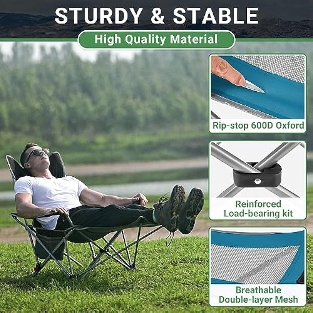 WEJOY Folding Recliner Camping Chairs with Footrest, Cyan - Set of 2