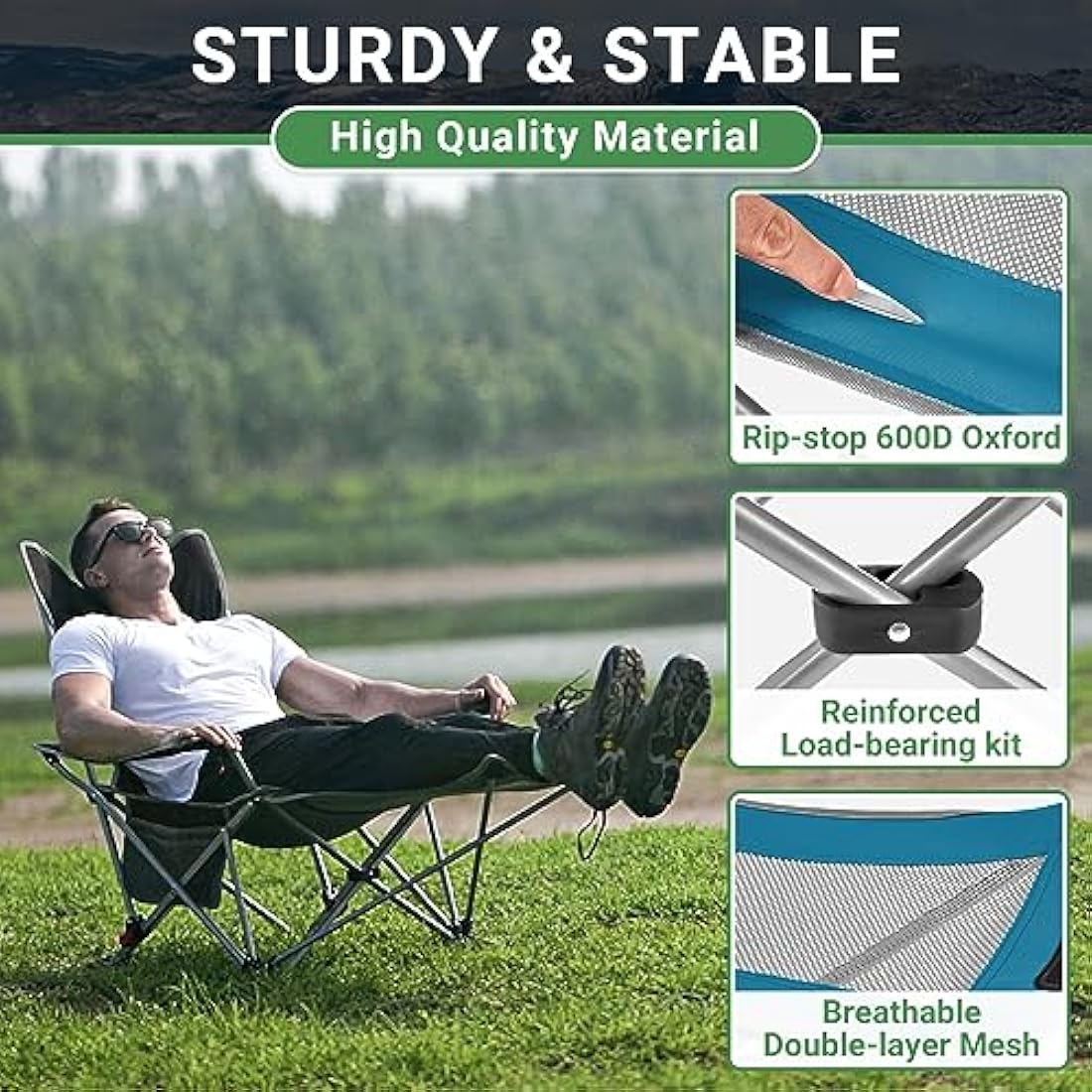 WEJOY Folding Recliner Camping Chairs with Footrest, Cyan - Set of 2