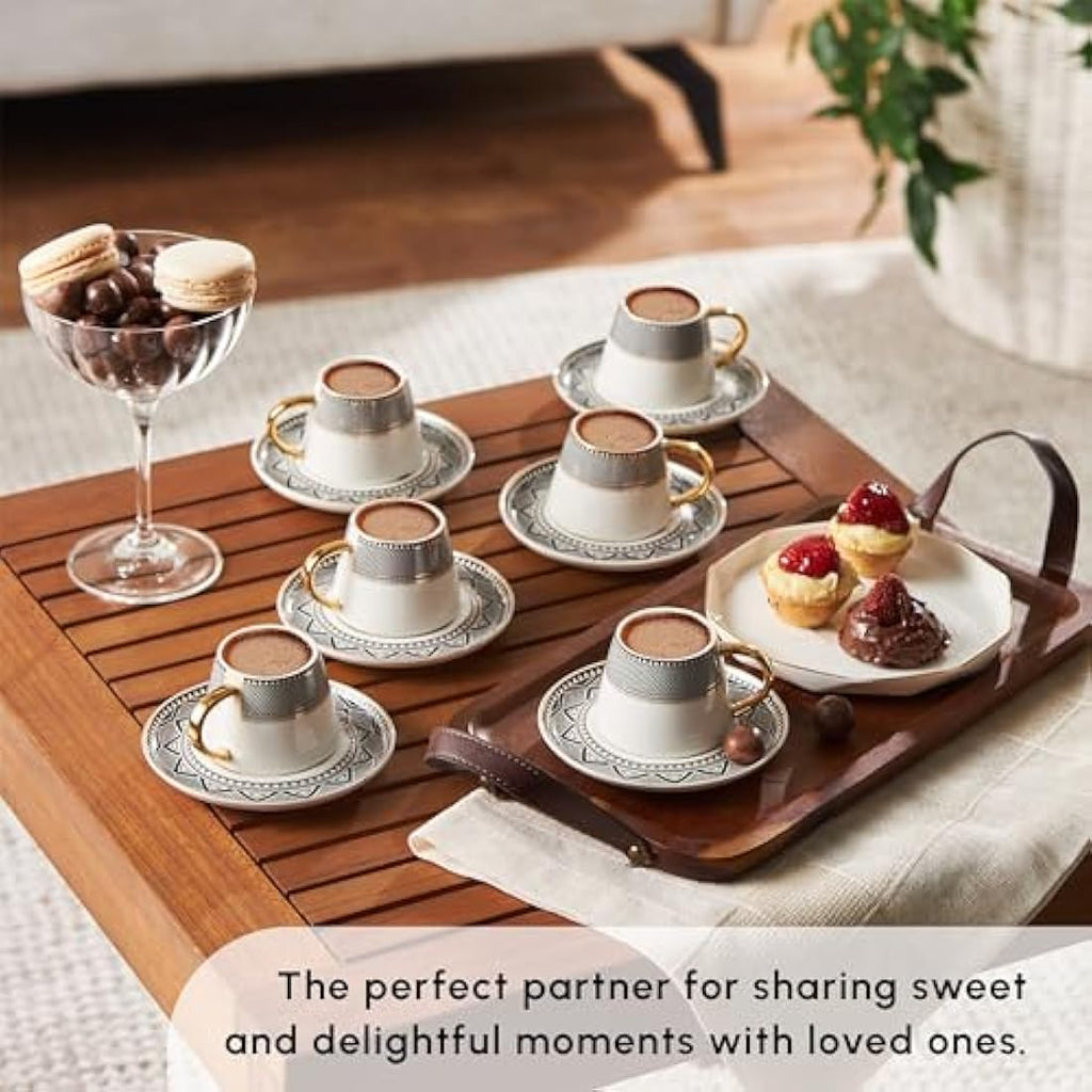 Karaca Globe Porcelain Turkish Coffee Cup Set - 12 Piece Gold Rim Espresso