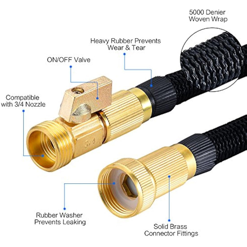 HmiL-U 50ft Expandable Garden Hose | Double Latex Tube with 9-Way Spray Gun