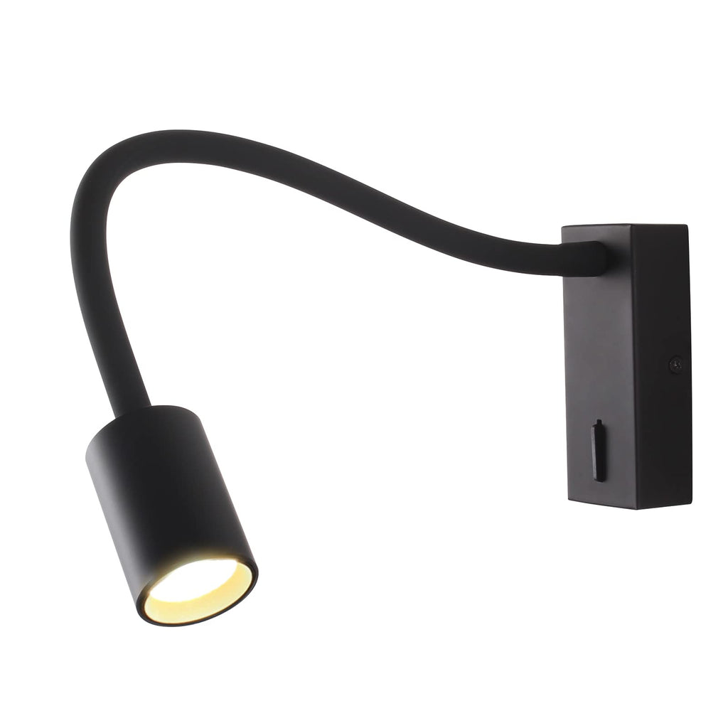 DAWALLIGHT 5W LED Gooseneck Reading Light | Black Wall Mounted Bedside Lamp