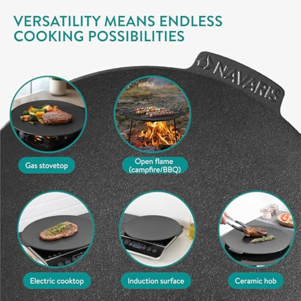 Navaris Cast Iron Griddle – 34cm Pre-Seasoned Portable Camping Grill