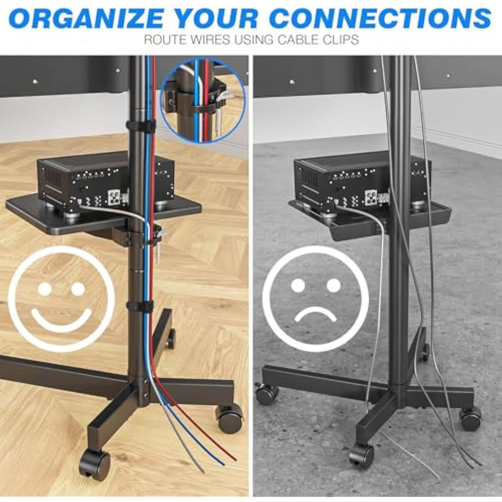 RFIVER Mobile TV Stand – Rolling TV Cart for 27-60 Inch Flat Curved TVs