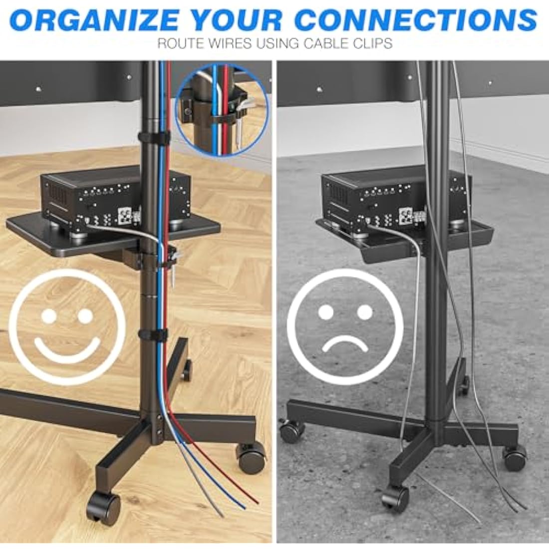 RFIVER Mobile TV Stand – Rolling TV Cart for 27-60 Inch Flat Curved TVs
