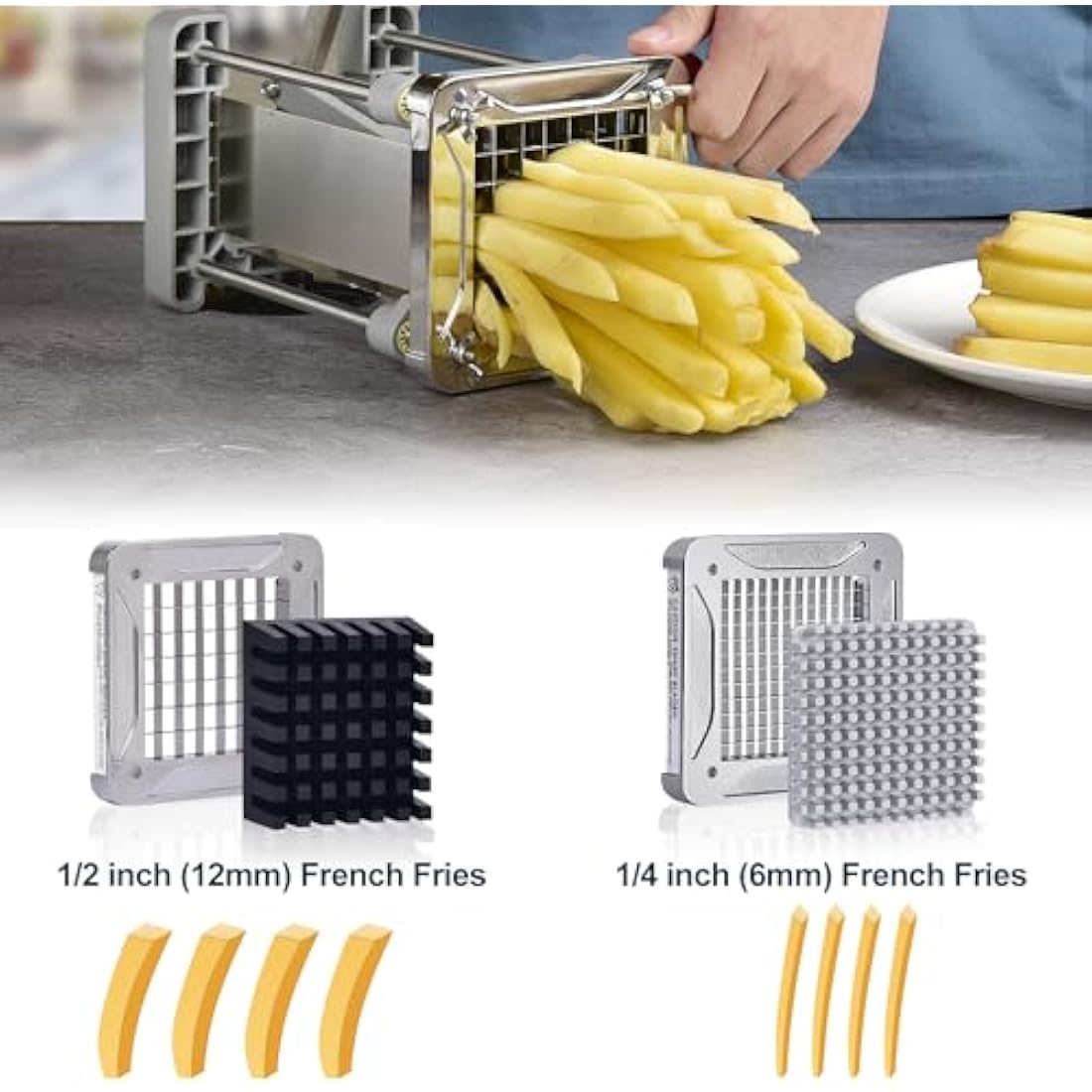 Sopito Stainless Steel French Fry Cutter | Potato Chipper with 2 Blades