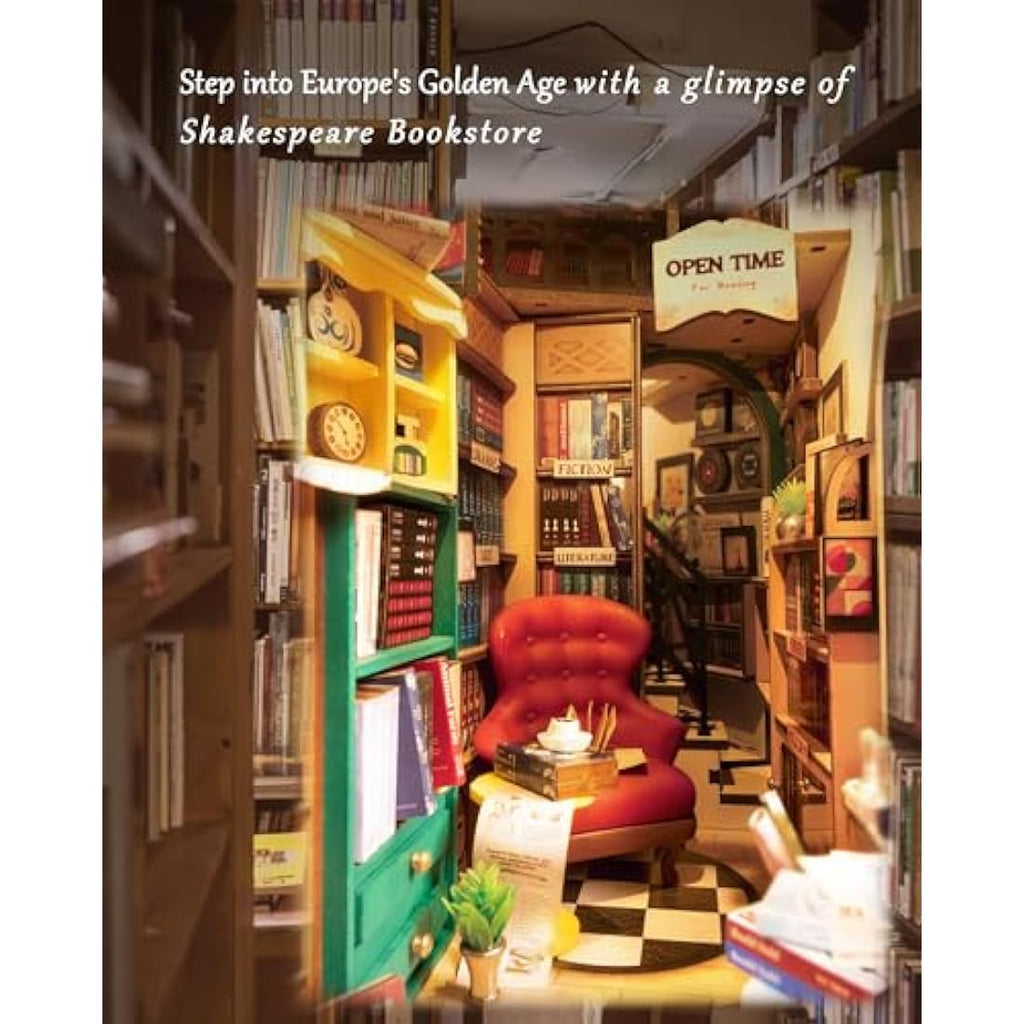Rolife Shakespeare's Bookstore Book Nook Kit – 3D Wooden Miniature House
