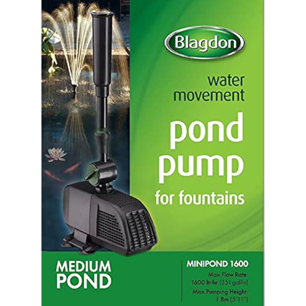 Blagdon Minipond 1600 Pond Pump | 3 Fountain Heads for Medium Ponds