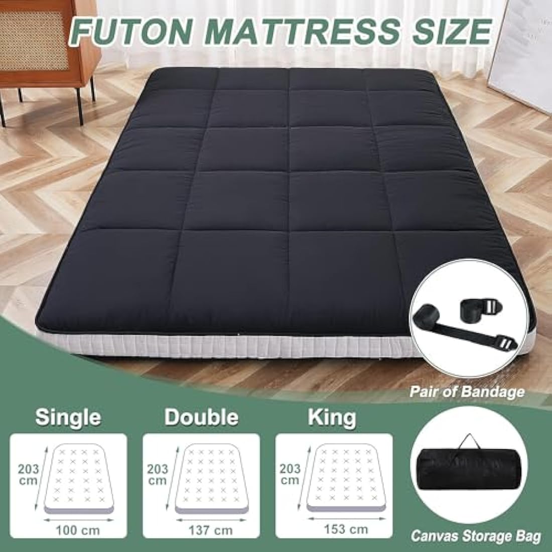 ZIKEBTUY Floor Mattress – 10cm Memory Foam Foldable Japanese Futon Bed
