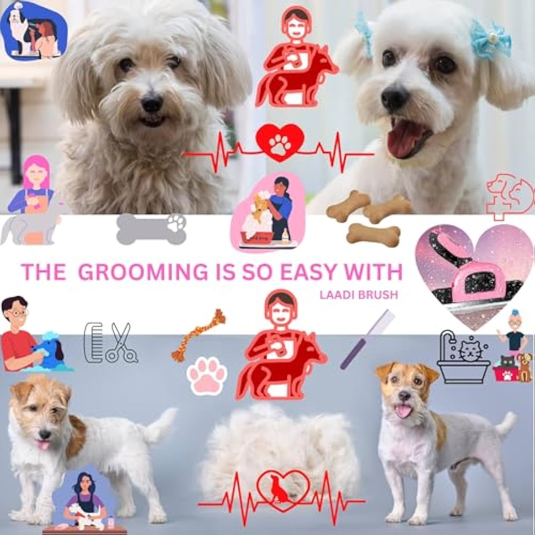 Laadi Pet Deshedding Brush for Dogs and Cats - Pink, Large Size