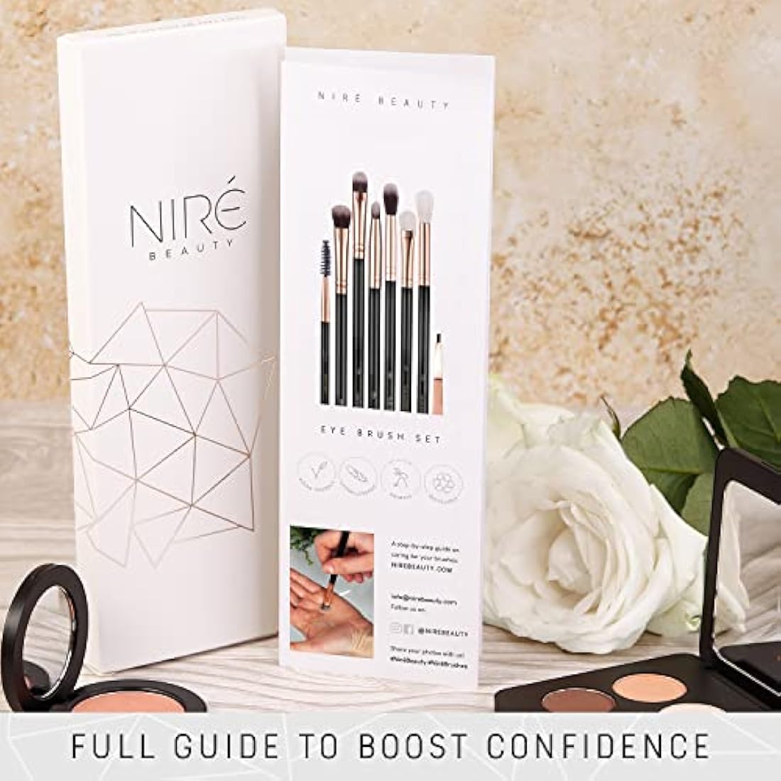 Niré Beauty Eye Brush Set | 7-Piece Vegan Makeup Brushes and Tweezers