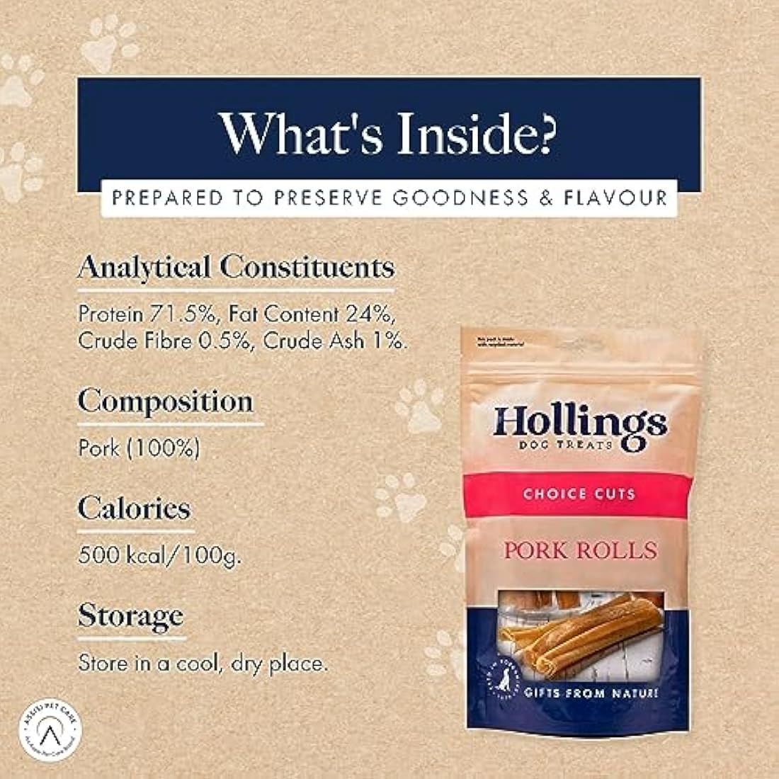 Hollings Pork Rolls Natural Dog Treats – Grain Free Dental Chews (60 Pack)