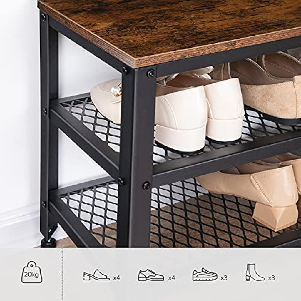 HOOBRO Industrial Hall Tree with Shoe Bench - Rustic Brown Coat Rack