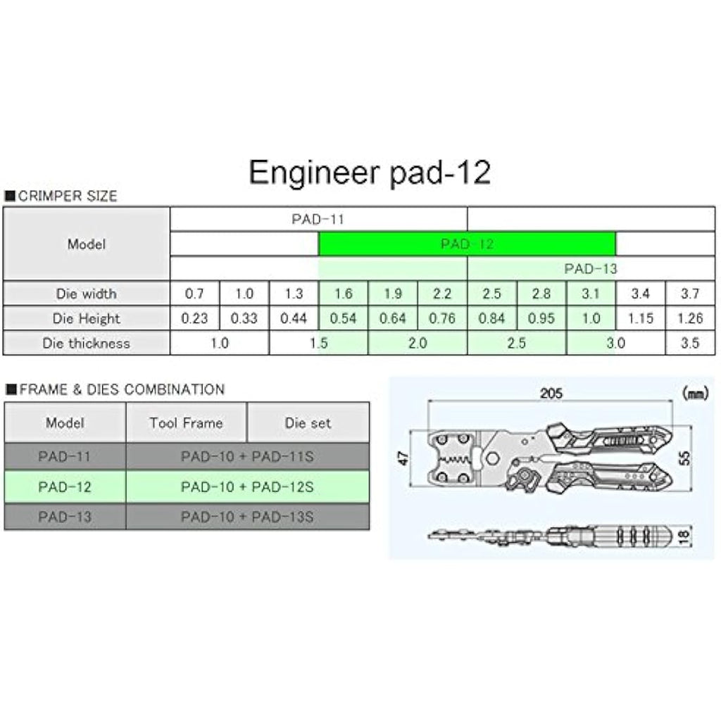 ENGINEER PAD-12 Precision Universal Crimping Tool with Wire Stripper