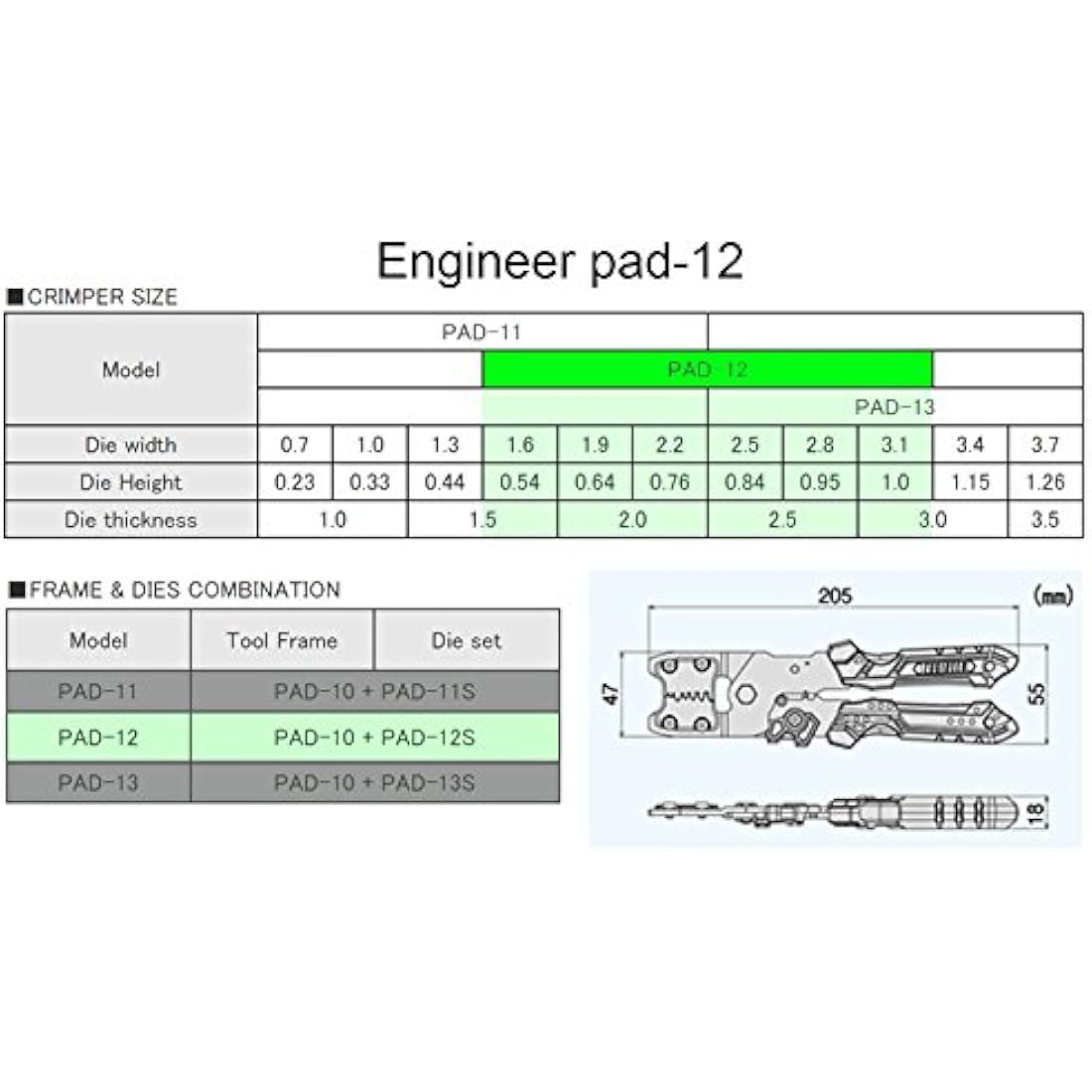 ENGINEER PAD-12 Precision Universal Crimping Tool with Wire Stripper