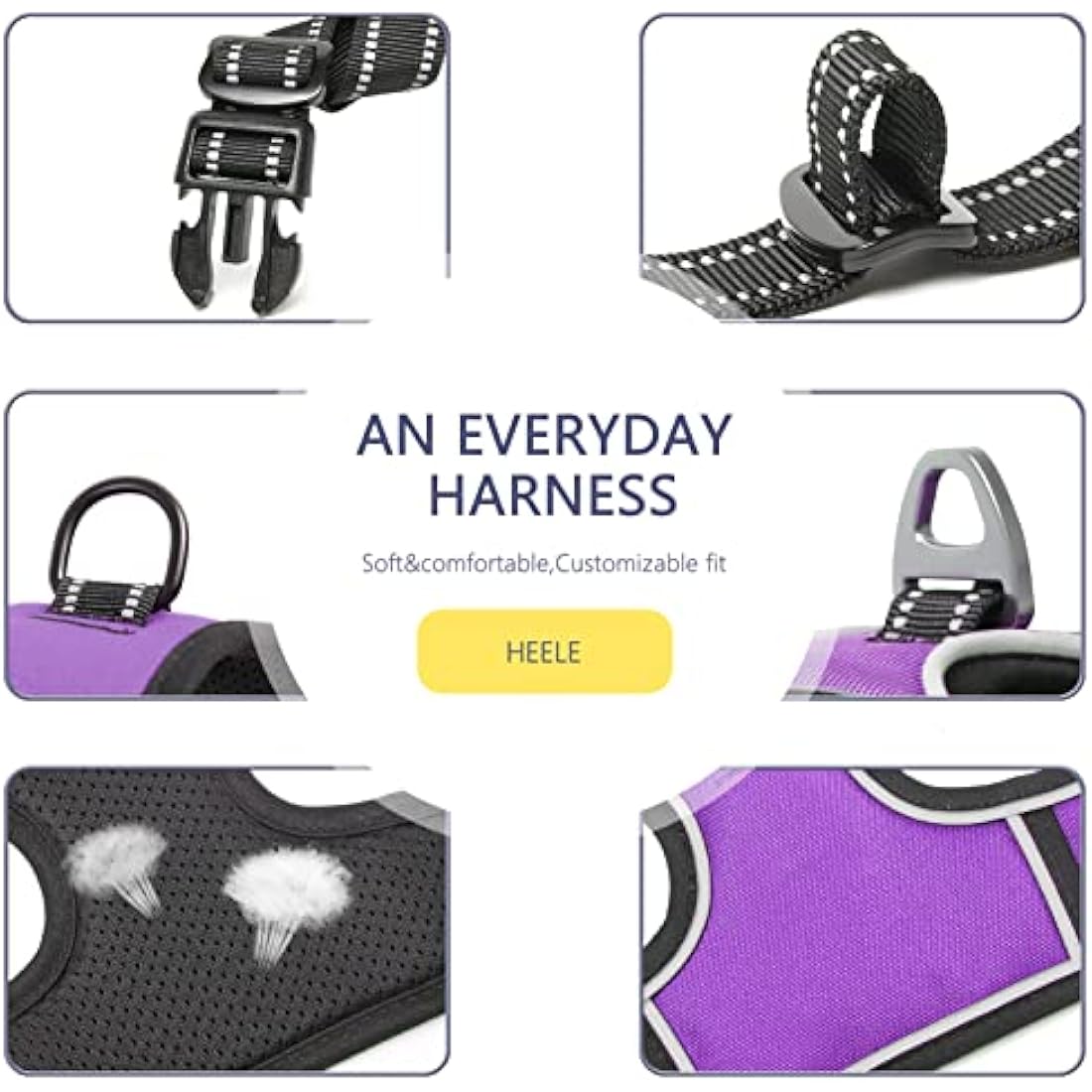 HEELE No Pull Dog Harness | Reflective Padded Training Vest - Purple, S