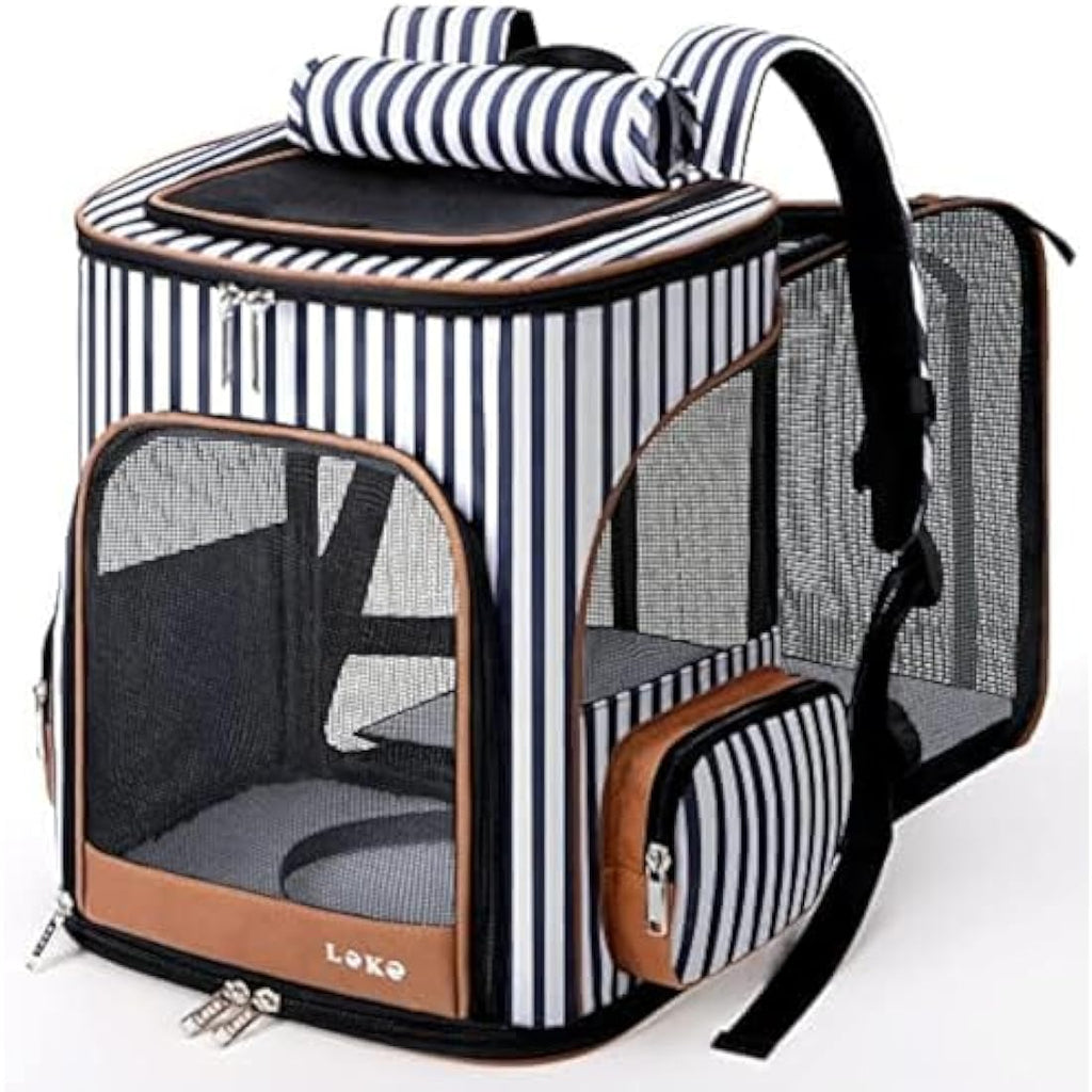 Lekesky Expandable Cat Carrier Backpack – Breathable Pet Rucksack, Striped