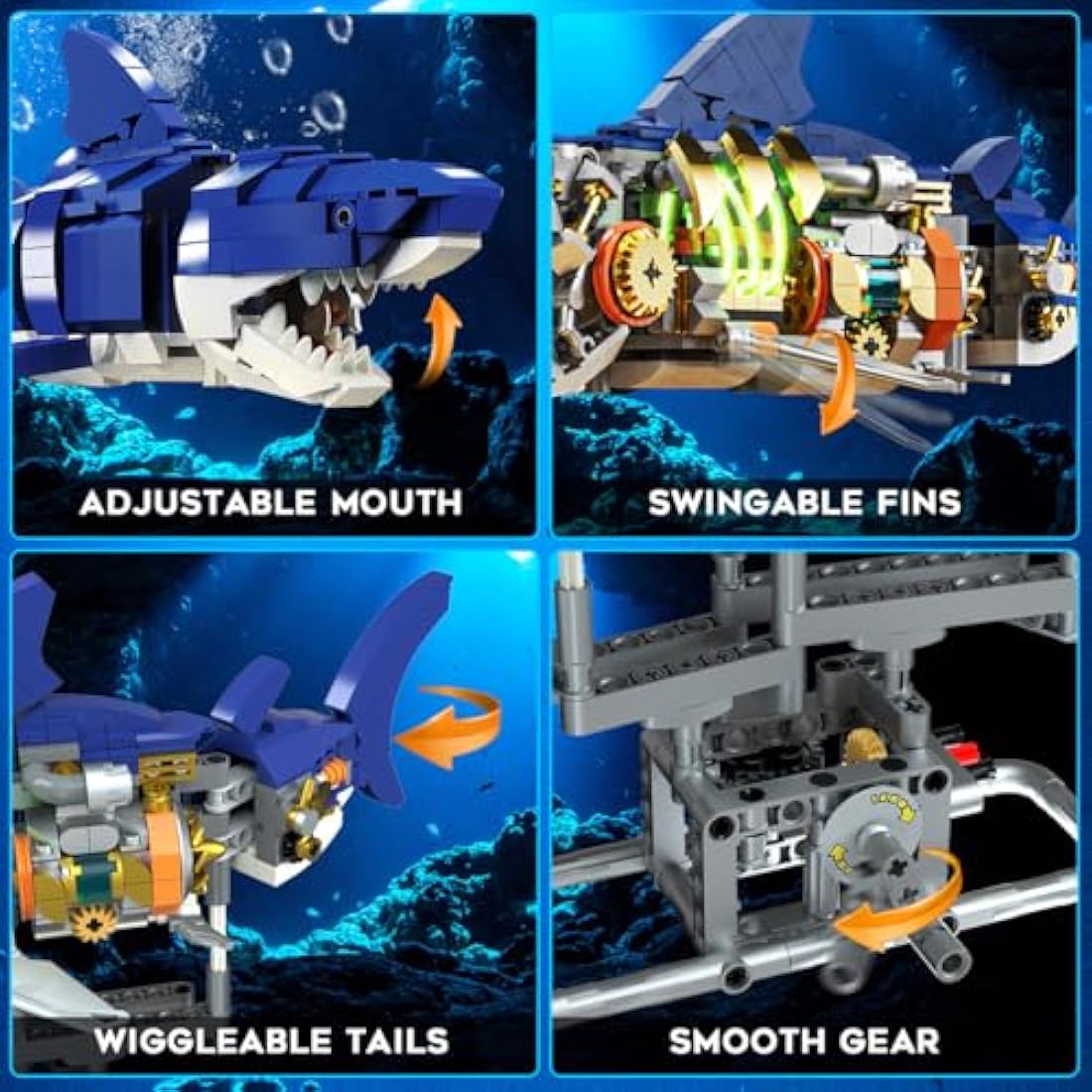 INSOON Shark Building Set | 687 PCS Mechanical Sea Animal Model with Light