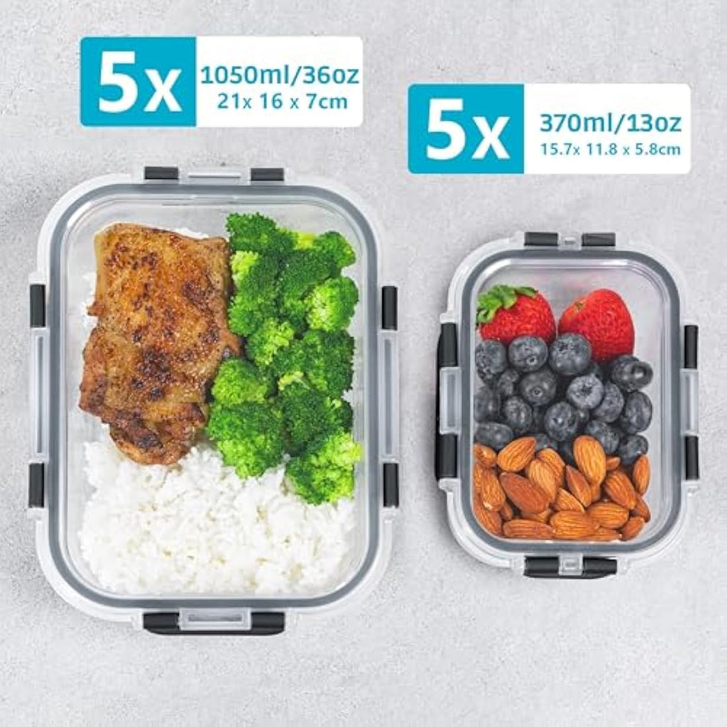 Igluu Glass Meal Prep Containers - 10 Pack Airtight Borosilicate Oven Safe