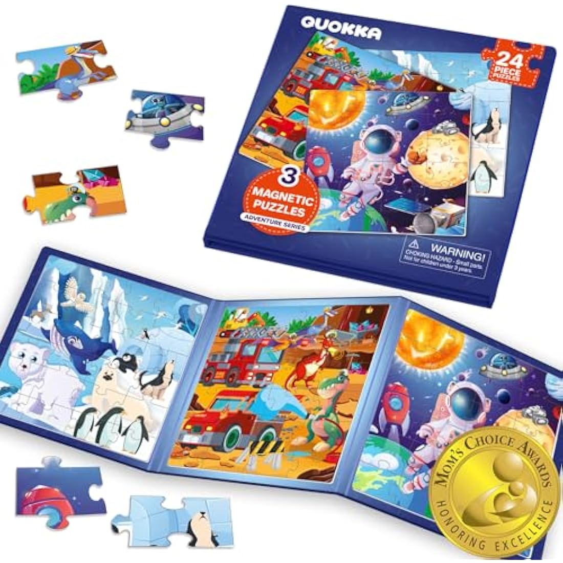 QUOKKA Magnetic Puzzles for Toddlers – 24 Piece Space & Dino Travel Toy