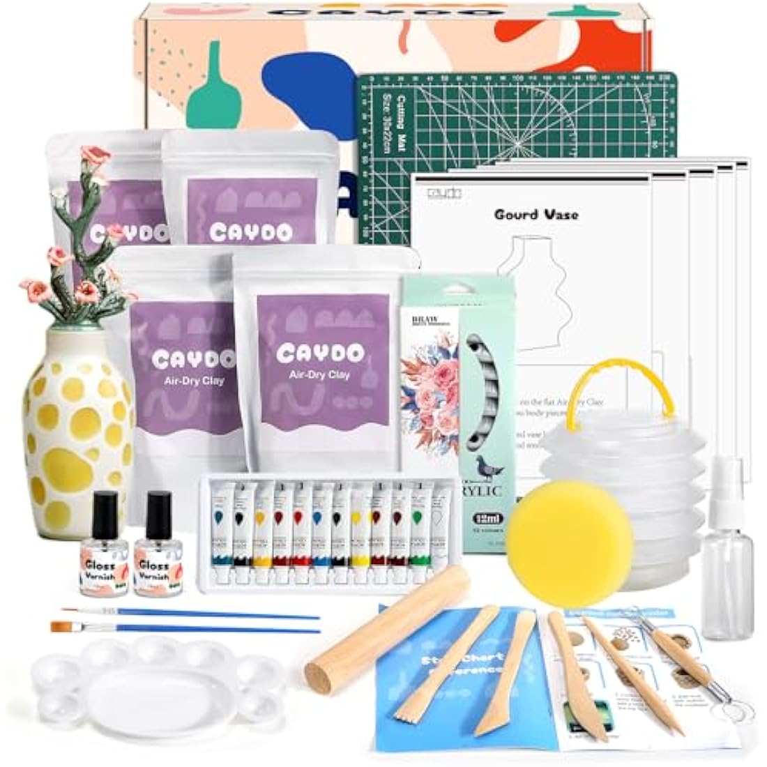 Caydo 2KG Air Dry Clay Pottery Kit for Beginners - DIY Ceramic Set