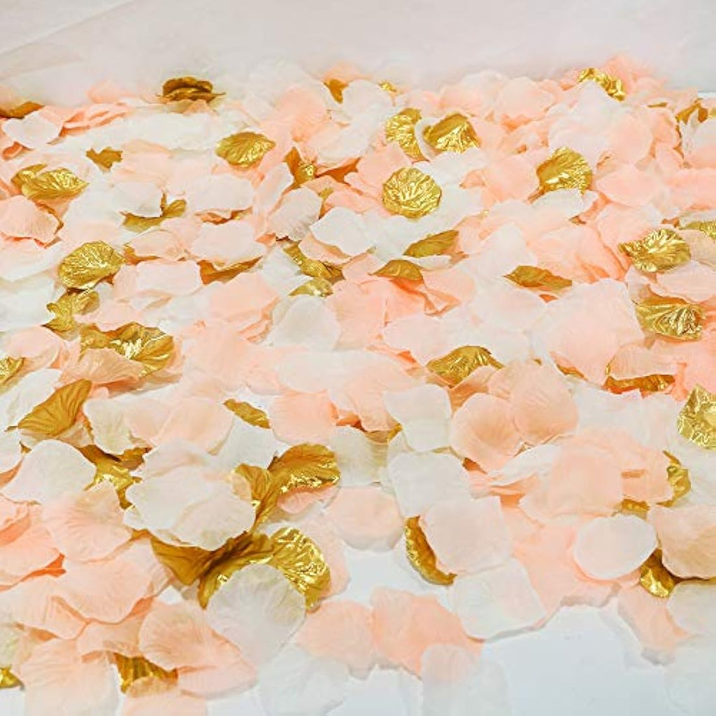 Silk Rose Petals – 1200pc Peach, Cream & Gold Wedding Decor