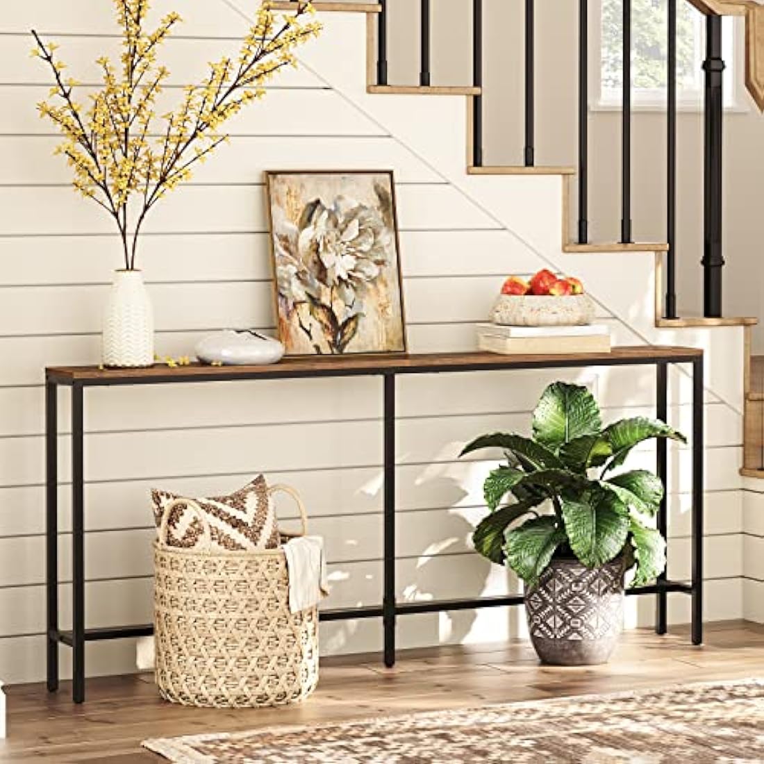 MAHANCRIS 180cm Narrow Console Table – Industrial Rustic Sofa Table