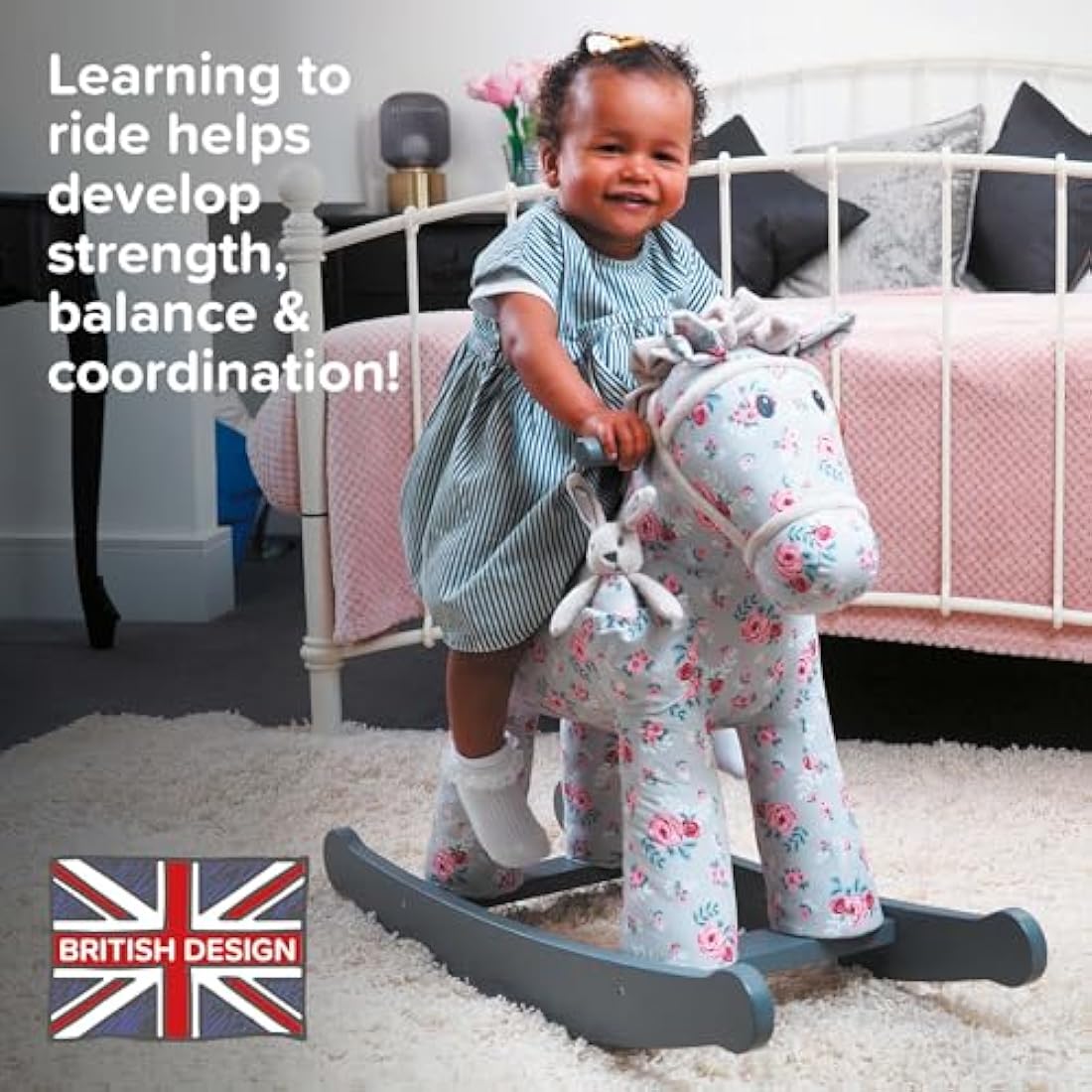 Little Bird Told Me Lily & Rose Rocking Horse – Grey Floral Wooden Toy