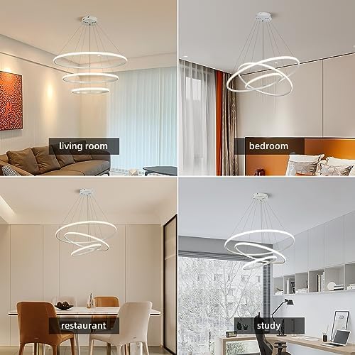 Jolof Store LED Chandelier – Dimmable 3-Ring White Acrylic Pendant Light