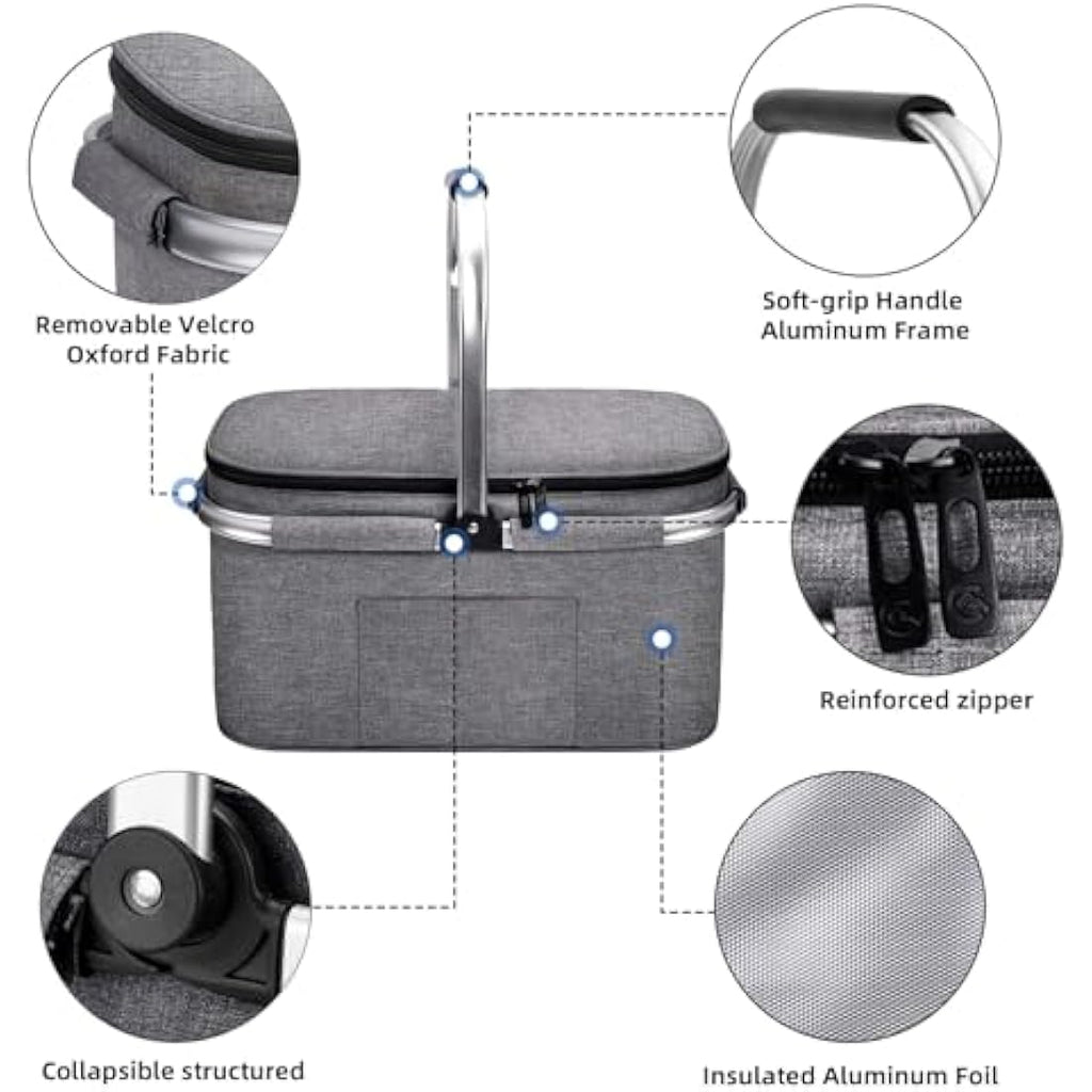 Insulated Picnic Basket | Foldable Leakproof Cooler Bag