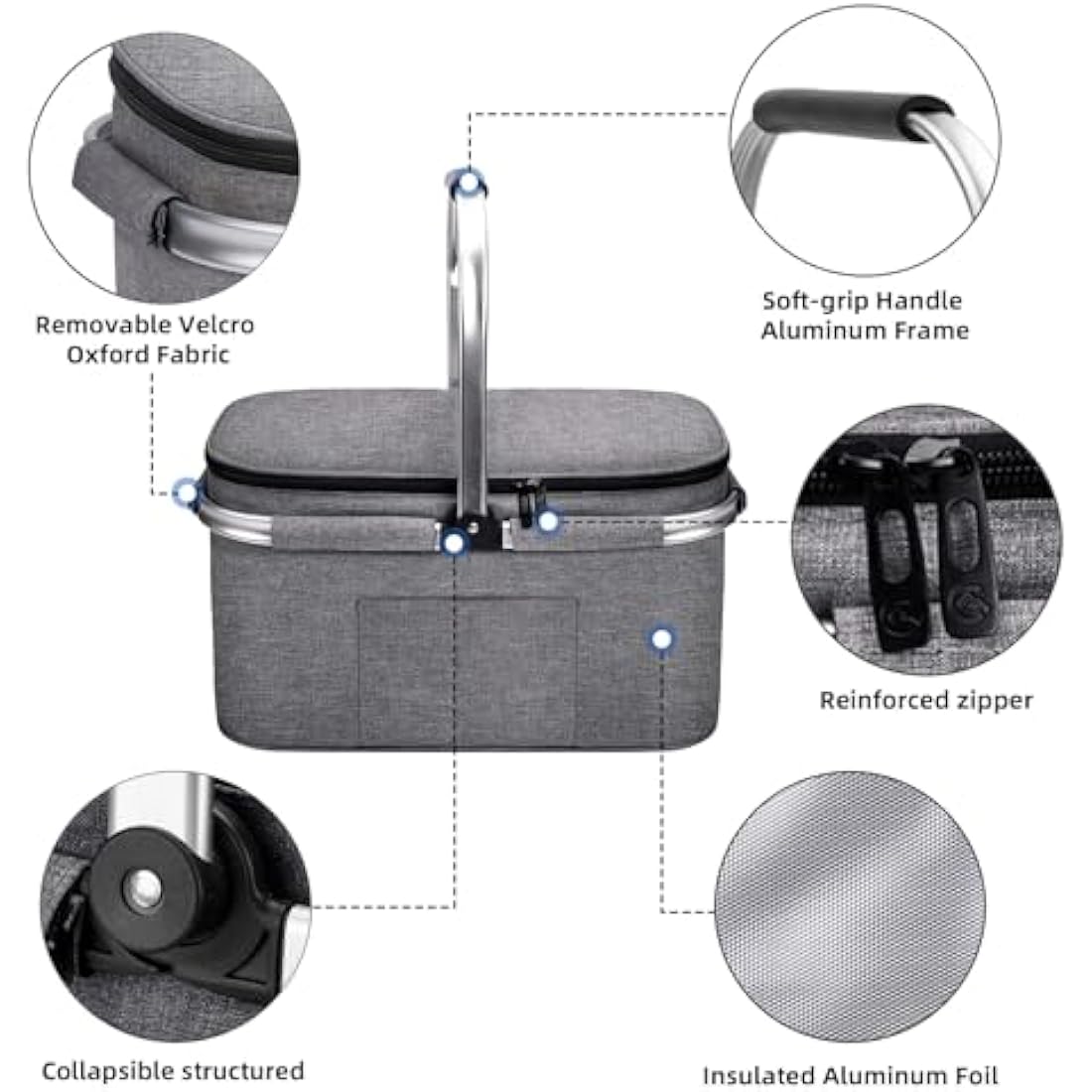 Insulated Picnic Basket | Foldable Leakproof Cooler Bag