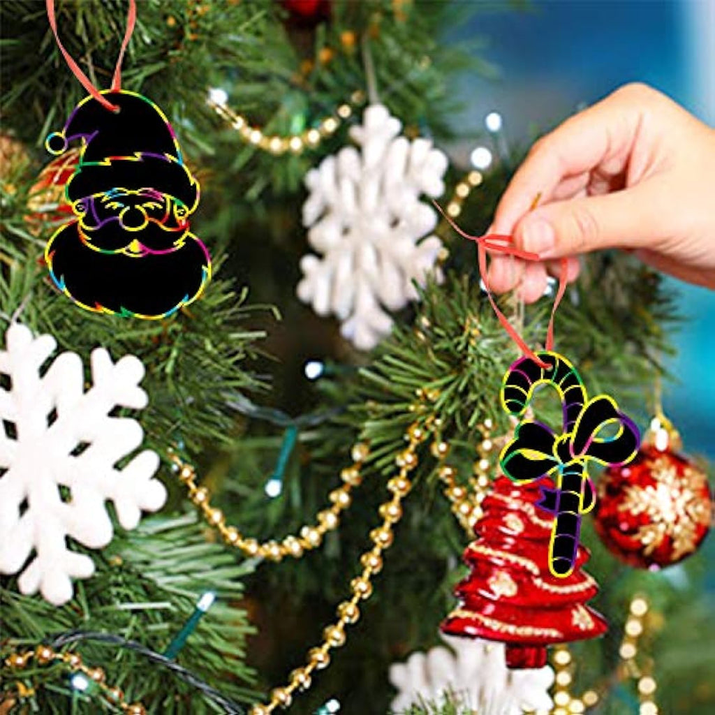Jolof Store Christmas Scratch Art Ornaments - 80 Rainbow Paper DIY Cards