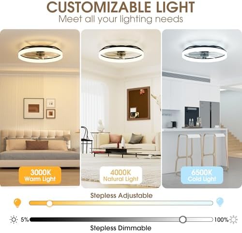 NIORSUN 60cm Smart LED Ceiling Fan with Remote | 6-Speed Dimmable Black