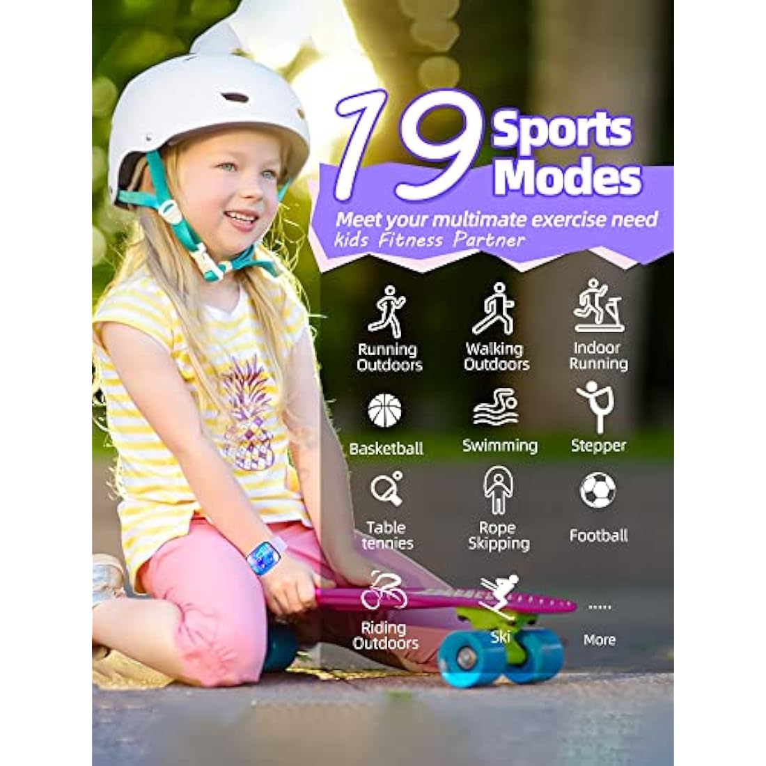 Slothcloud Kids Smart Watch – IP68 Waterproof Fitness Tracker, Purple