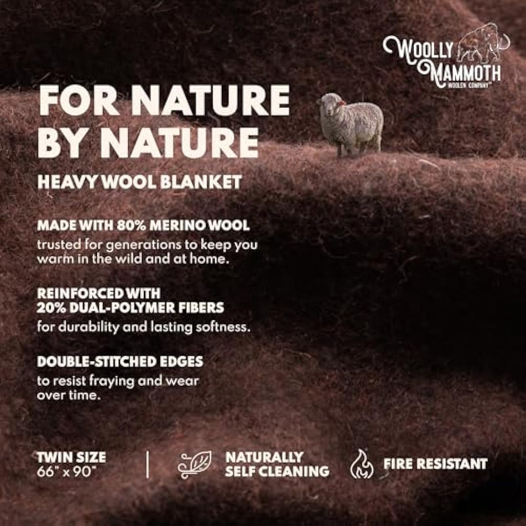 Merino Wool Blanket – 66" x 90" Heavyweight Outdoor Camp Throw