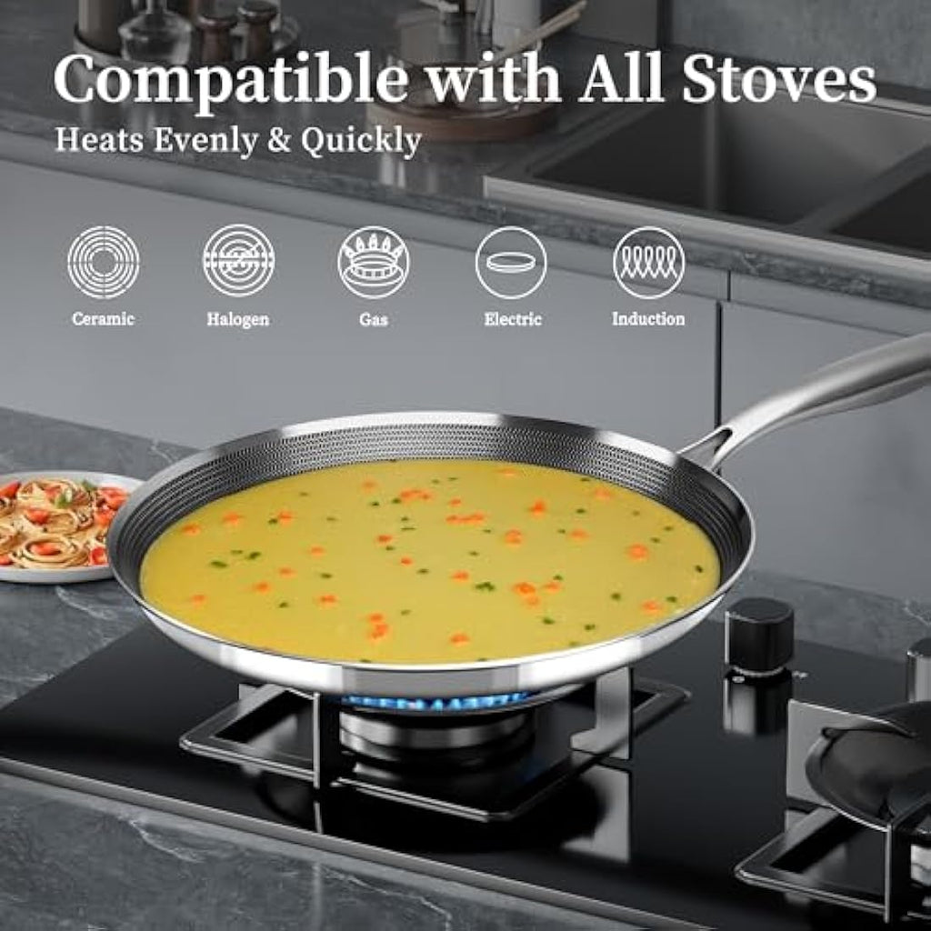 Innerwell 30cm Stainless Steel Crepe Pan | Nonstick Honeycomb Griddle
