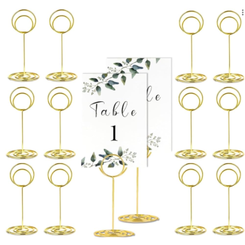 Gold Table Number Holders - 14 Pack 4.7" Steel Place Card Clips